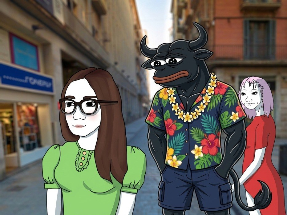 Distracted boyfriend meme with the bull